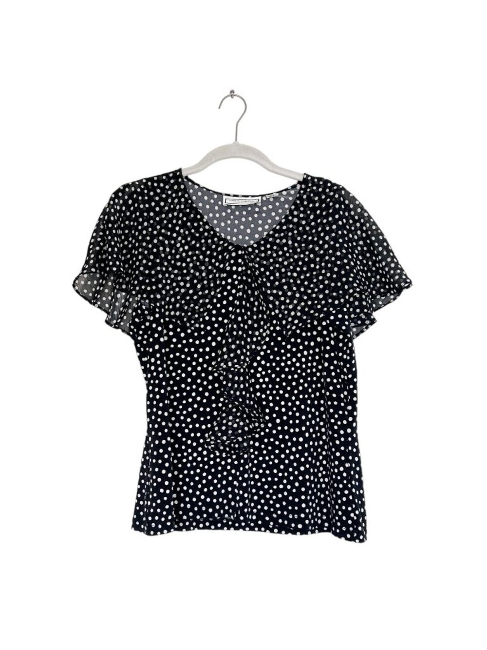 George Simonton Women's Flutter Sleeve Polka Dot Blouse in Black/White - Sz M